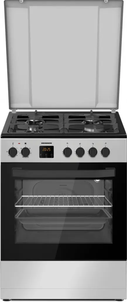 Aragaz mixt HEINNER HFSC-S66FDC-BIX, Gaz + Electric, 4 arzatoare, Clasa A, 6 functii, Grill, Autocuratare catalitica (Inox)