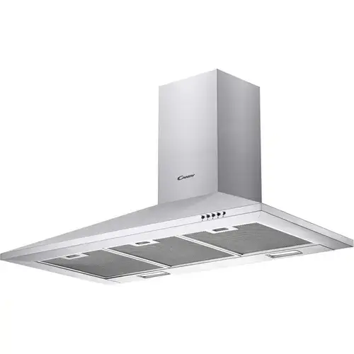 Hota incorporabila decorativa Candy CCE119/1X, Capacitate de absorbtie 305 m3/h, 1 motor, Filtru metalic, LED, 90 cm (Inox)