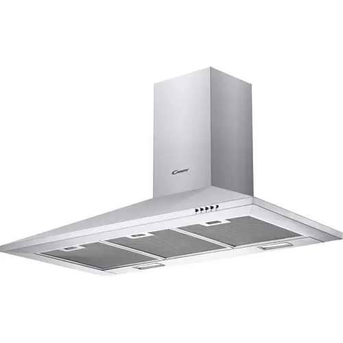 Hota incorporabila decorativa Candy CCE119/1X, Capacitate de absorbtie 305 m3/h, 1 motor, Filtru metalic, LED, 90 cm (Inox)