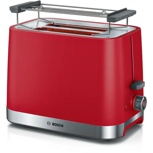 Prajitor de paine compact Bosch TAT4M224, 950 W, setari pt decongelare si incalzire, suport pt incalzire chifle, high lift, oprire automata, rumenire uniforma, fara BPA pt elemente plastic (Rosu)