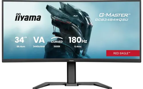 Monitor Gaming VA LED Iiyama 34inch GCB3484WQSU-B1, UWQHD (3440 x 1440), HDMI, DisplayPort, Ecran curbat, Boxe, 180 Hz, 0.4 ms (Negru)