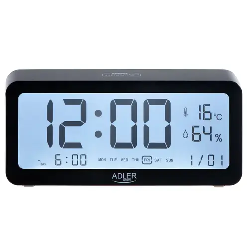 Ceas cu alarma Adler AD 1195b, Indicator temperatura si umiditate (Negru)
