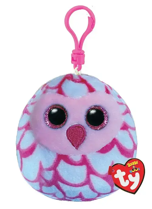 Breloc de plus Ty Bufnita, 8.5 cm (Roz/Mov)