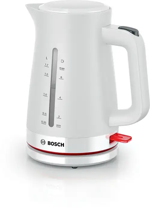 Fierbator de apa Bosch TWK3M121, 1.7l, filtru de calcar,oprire automata, protecţie împotriva supraincalzirii şi funcționarii fara apa, oprire în momentul ridicarii canii de pe suport (Alb)