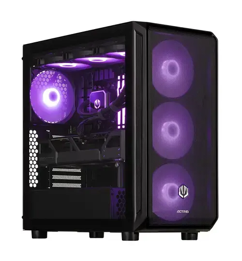 Calculator Sistem PC Gaming Actina KOMACNGIP0249 Midi Tower, Procesor AMD Ryzen™ 7 9800X3D 8 core, 4.7GHz, 96MB, 32GB DDR5, 2TB SSD, AMD Radeon RX 9070 XT 16GB GDDR6, Wi-Fi, Bluetooth, No OS (Negru)