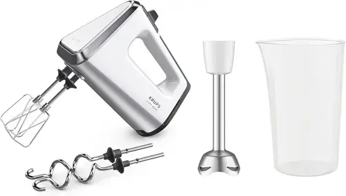 Mixer de mana Krups GN 9121 3 Mix 9000 Deluxe, 750 W, Viteza variabila, Turbo, Carlige de aluat (Alb)