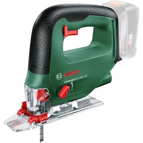Fierastrau vertical pe acumulator Bosch UniversalSaw 0603011100, 18 V, 2600 curse/min, 100 mm adancime maxima taiere, 2 panze fierastrau, CutControl, protectie aschii, sabot de protectie, capac protectie transparent, fara acumulatpr/incarcator