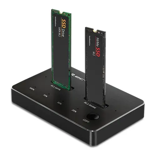 Statie andocare SSD Qoltec 52274, M.2, SATA, DUAL 2x2TB, USB-C (Negru)