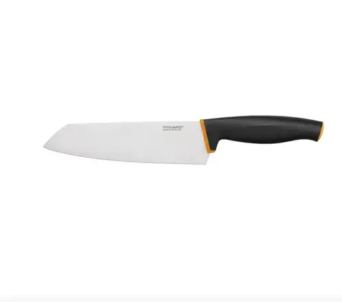 Cutit de bucatarie santoku Fiskars Control+, otel inoxidabil, 16 cm (Negru/Portocaliu)