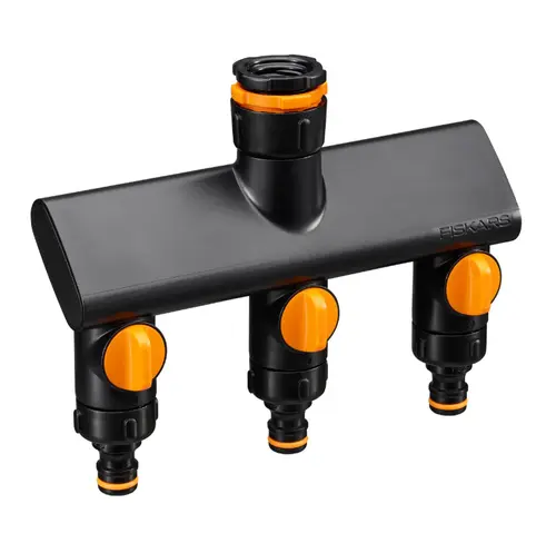Conector robinet cu 3 cai Fiskars Comfort On/Off 1070578, diametru conector 1/2inch, 3/4inch, 1inch