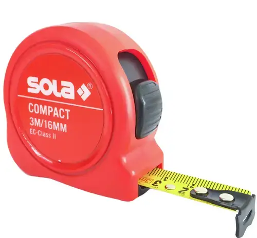 Ruleta Sola Compact, 3m x 16 mm, clasa precizie II (Rosu)