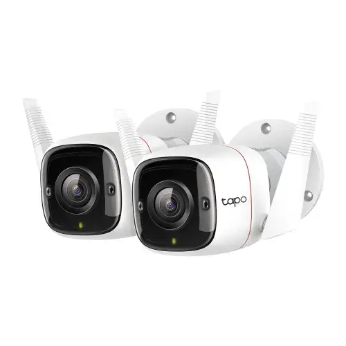 Set 2 camere video supraveghere exterior TP-Link TAPO C310P2, 3MP, 2304 × 1296, Wi-Fi, IP66, Integrat Google Assistant/Amazon Alexa, Microfon si Difuzor (Alb)