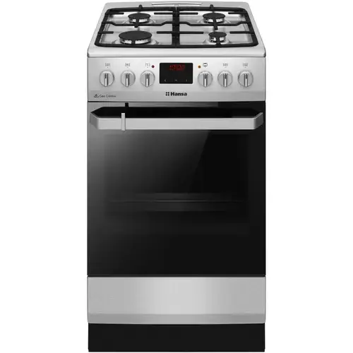 Aragaz Hansa FCMX5825092, Mixt, 4 arzatoare, Aprindere electrica, Dispozitiv siguranta, 65 l, Grill, Timer, Clasa A, 50 cm (Inox)