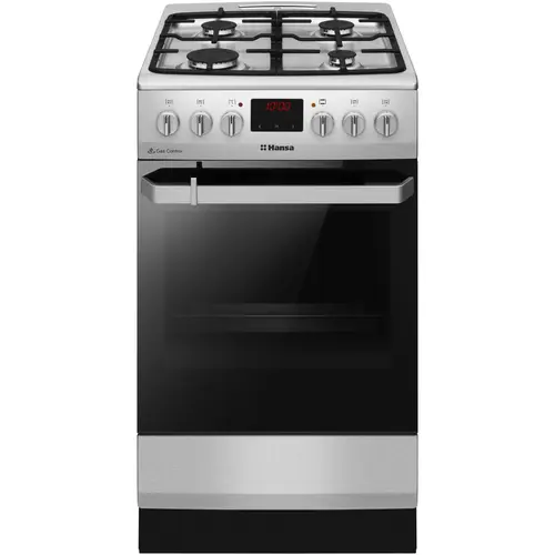 Aragaz Hansa FCMX5825092, Mixt, 4 arzatoare, Aprindere electrica, Dispozitiv siguranta, 65 l, Grill, Timer, Clasa A, 50 cm (Inox)