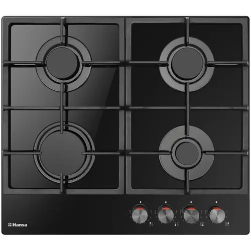 Plita incorporabila Hansa BHKS610505, Gaz 4 arzatoare, Aprindere electrica, 60 cm, Sticla (Negru)