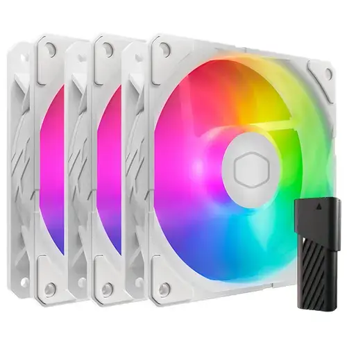 Set 3 ventilatoare CoolerMaster SickleFlow Edge, 120mm, RGB, 650-1800 RPM, 62 CFM (Alb)