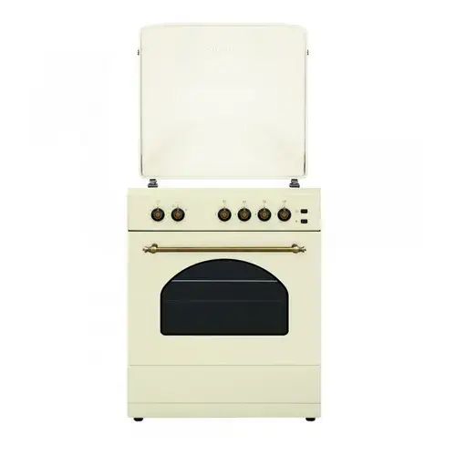 Aragaz rustic Samus SR660S4C1, Gaz, 3 arzatoare + 1 arzator WOK, Aprindere electrica plita, Gratare fonta, 55 l, Lumina cuptor, Timer (Bej)