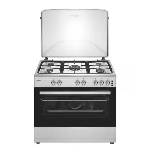 Aragaz Samus SM950AGRXS1, Gaz, 5 arzatoare din care 1 WOK, 92 l, Grill, Rotisor (Inox/Argintiu)