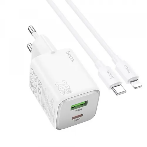 Incarcator Retea Cu Cablu Lightning HOCO N41, 20W, 3A, 1 x USB-A - 1 x USB-C (Alb)