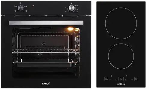 Pachet Samus B13 Cuptor incorporabil Samus SC621G4, Electric, 81 L, 4 functii + Plita incorporabila Samus PSVE-32BG3, Vitroceramica, 2 Zone de gatit (Negru)