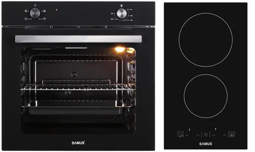 Pachet Samus B13 Cuptor incorporabil Samus SC621G4, Electric, 81 L, 4 functii + Plita incorporabila Samus PSVE-32BG3, Vitroceramica, 2 Zone de gatit (Negru)