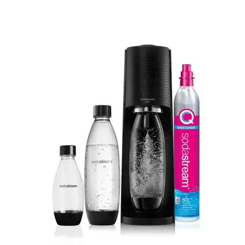 Aparat de preparat sifon SodaStream Terra Megapack 136900, 3 sticle si butelie CO2, 2x 1L PET, 1x 0.5L PET (Negru)