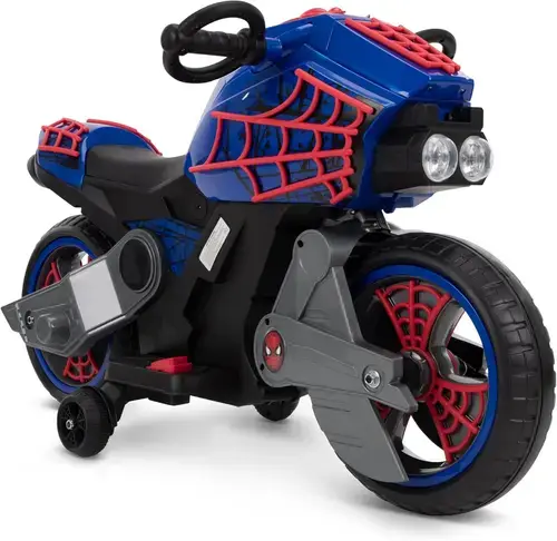 Motocicleta electrica pentru copii Huffy Spider-Man Motorcycle, baterie 7.2V, greutate maxima 30kg, viteza 1.5mp/h (Albastru/Negru)
