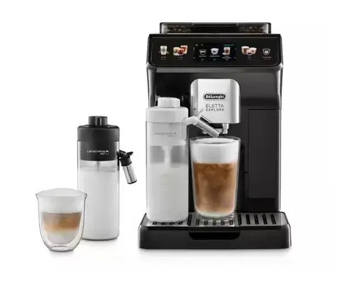 Espressor automat De'Longhi ECAM 450.55.G Eletta Explore, 1450 W, 1.8 l, 19 bar, Recipient boabe 300 g, Ecran TFT Tactil 3.5inch, Tehnologie LatteCrema Hot si LatteCrema Cool, 25 de bauturi (Gri)