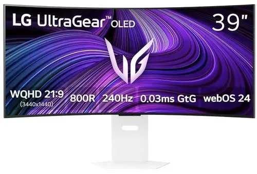 Monitor Gaming OLED LG 39inch 39GX90SA-W, WQHD (3440 x 1440), HDMI, DisplayPort, Ecran curbat, Boxe, 240 Hz, 0.03 ms (Alb)