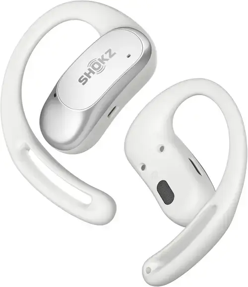 Casti alergare wireless Shokz OpenFit Air, Technologie DirectPitch™, Autonomie 6/28 ore, IP54 (Alb)