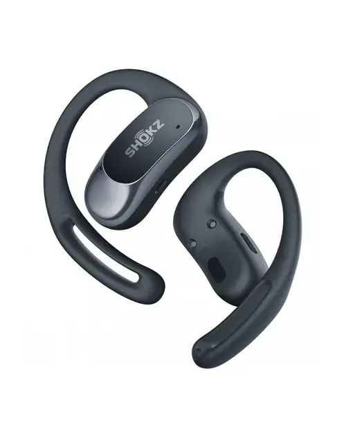 Casti alergare wireless Shokz OpenFit Air, Technologie DirectPitch™, Autonomie 6/28 ore, IP54 (Negru)