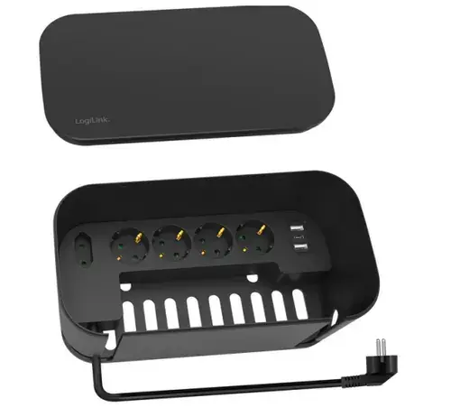 Prelungitor Logilink LPS282U, 5 prize, cutie management cabluri, 2 x USB-A, 1 x USB-C, 1.5m (Negru)