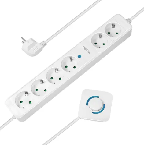 Prelungitor Logilink LPS271, 6 x Schuko, ON/OFF de picior pentru 4 prize, 1.5 m (Alb)