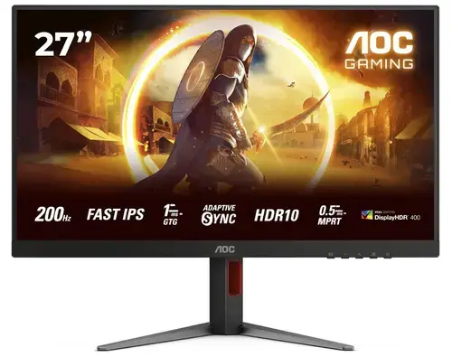 Monitor Gaming Fast IPS LED AOC 27inch 27G4HA, Full HD (1920 x 1080), HDMI, DisplayPort, Boxe, Pivot, 200 Hz, 1 ms (Negru)