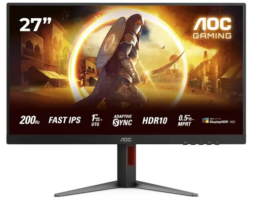 Monitor Gaming Fast IPS LED AOC 27inch 27G4HA, Full HD (1920 x 1080), HDMI, DisplayPort, Boxe, Pivot, 200 Hz, 1 ms (Negru)