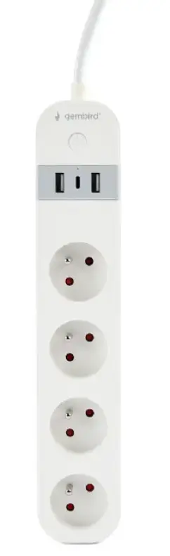 Prelungitor GEMBIRD TSL-PS-F4U-01-W, Schuko x 4, WiFi, 1.5 m, 2xUSB-A, 1xUSB-C (Alb)