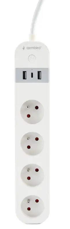 Prelungitor GEMBIRD TSL-PS-F4U-01-W, Schuko x 4, WiFi, 1.5 m, 2xUSB-A, 1xUSB-C (Alb)