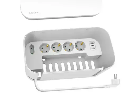 Prelungitor Logilink LPS281U, 5 prize, cutie management cabluri, 2 x USB-A, 1 x USB-C, 1.5m (Alb)