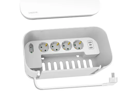 Prelungitor Logilink LPS281U, 5 prize, cutie management cabluri, 2 x USB-A, 1 x USB-C, 1.5m (Alb)