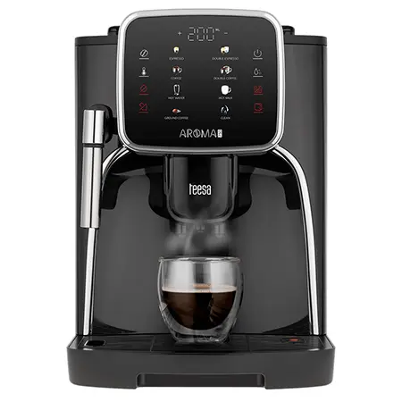 Espressor automat Teesa AROMA 750 TSA4012, 19 bari, 1450 W, Rezervor 1.8 l, Temperatura reglabila, Rasnita incorporata (Negru)