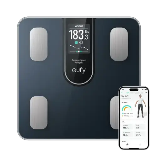 Cantar de baie eufy Smart Scale C20, Ecran color TFT 3.36inch, 16 masuratori corporale, max 180 kg (Negru)