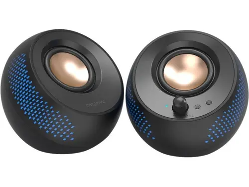 Boxe PC Creative Pebble X 2.0, 15 W/30 W USB-C, Bluetooth, Sound Blaster Acoustic Engine, EQ, Dialog+, BassFlex, RGB (Negru)