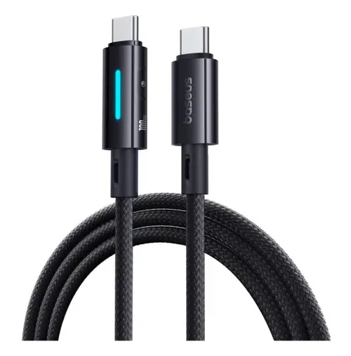 Cablu de Date Baseus Lit Button Control P10379000121-01, USB-C - USB-C, 100W, 2m (Negru)