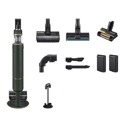 Aspirator vertical Samsung Bespoke Jet Plus Complete Extra VS20B95943N, 580W, autonomie 120 min, statie de curatare integrata, display LCD, 2 baterii, filtru HEPA, perie Jet Dual, accesorii complete (Verde)