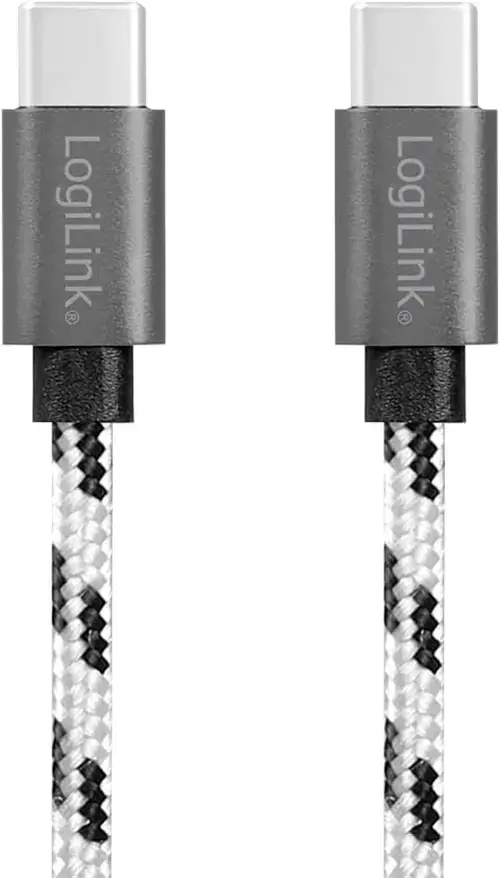 Set 3 cabluri alimentare si date LOGILINK CU0200,  USB 2.0 Type-C (T) la USB 2.0 Type-C (T), set: 0.5/1/2m, premium, cablu cu impletire din nylon, dublu ecranare, Alb/Negru