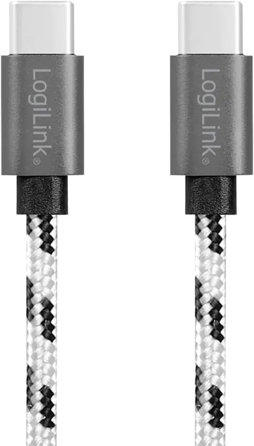 Set 3 cabluri alimentare si date LOGILINK CU0200,  USB 2.0 Type-C (T) la USB 2.0 Type-C (T), set: 0.5/1/2m, premium, cablu cu impletire din nylon, dublu ecranare, Alb/Negru
