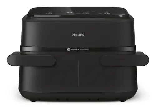 Friteuza dubla cu aer cald Philips Seria 1000 NA150/00, 7.1 l, 2450 W, 6 programe, Termostat 40-200 C, Timer 60 minute, Control Touch (Negru)