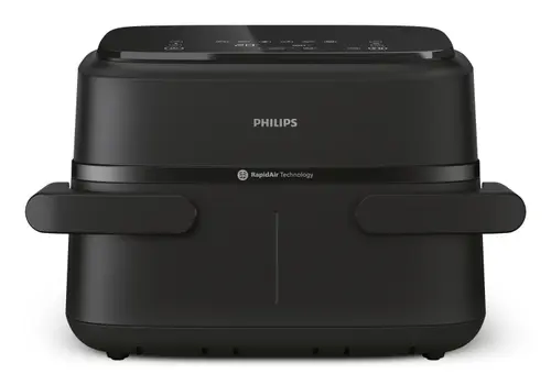 Friteuza dubla cu aer cald Philips Seria 1000 NA150/00, 7.1 l, 2450 W, 6 programe, Termostat 40-200 C, Timer 60 minute, Control Touch (Negru)