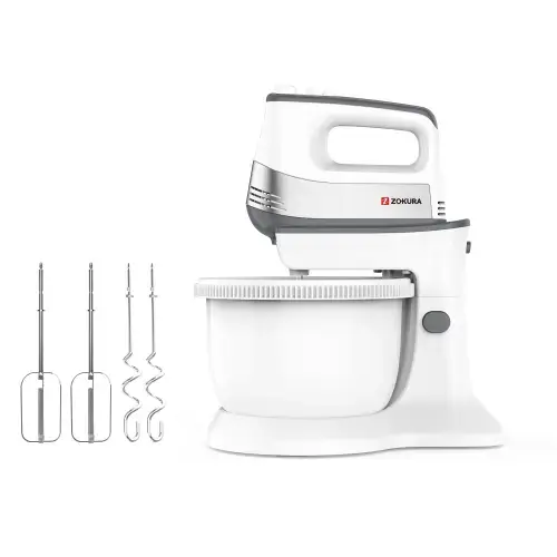 Mixer de mana cu bol rotativ Zokura Z1472, 500W (Alb)
