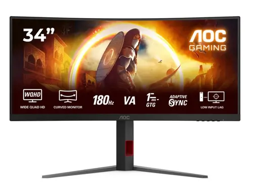 Monitor Gaming Fast VA LED AOC 34inch CU34G4, UWQHD (3440x1440), HDMI, DisplayPort, Ecran curbat, 180 Hz, 1 ms (Negru)